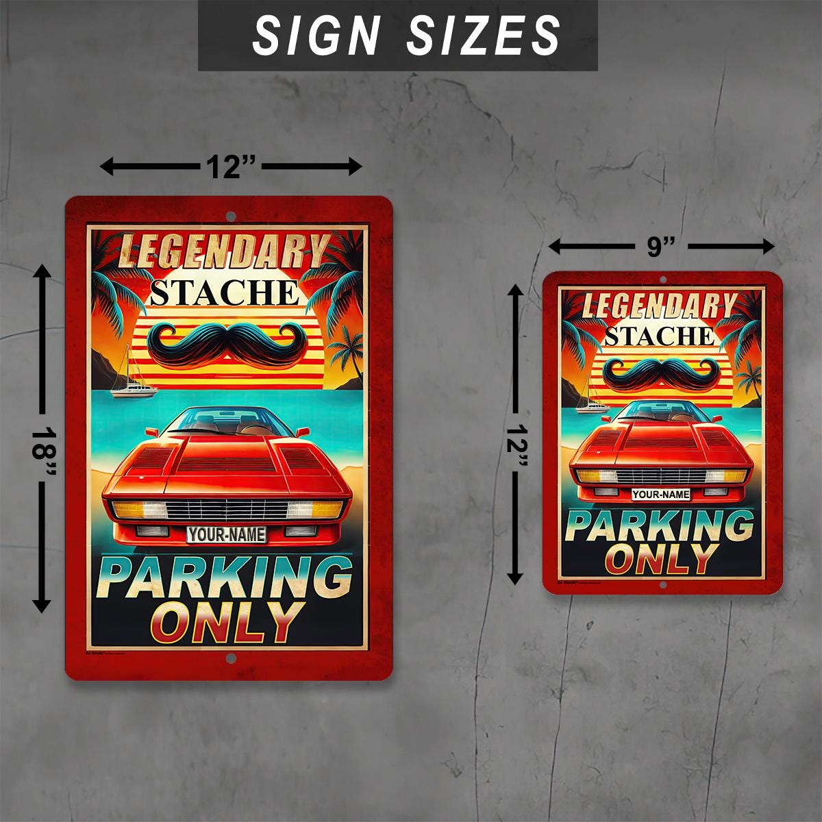 Legendary Stache Parking Only – 80s Personalized Metal Sign | Retro TV-Inspired | Weatherproof | Indoor & Outdoor | Your Name