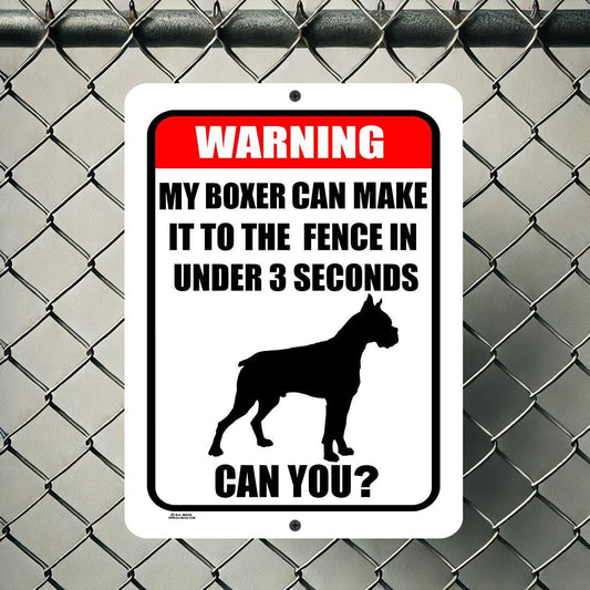 Boxer Warning Sign – Funny Beware of Dog Fence Sign – Guard Dog Security Sign – Boxer Lover Gift – Metal Yard Sign for Home or Kennel