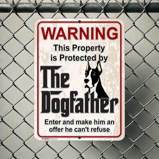 Great Dane DogFather Sign – Funny Beware of Dog Sign – Guard Dog Warning – Great Dane Lover Gift – Metal Yard Sign for Home or Kennel