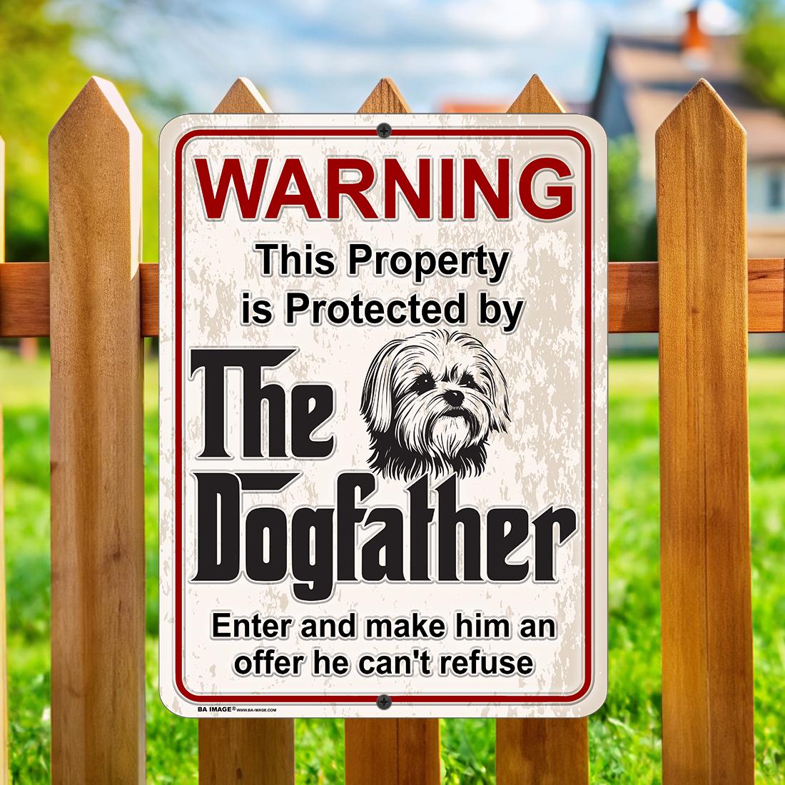 Maltese DogFather Sign – Funny Beware of Dog Sign – Guard Dog Warning – Maltese Lover Gift – Metal Yard Sign for Home or Kennel