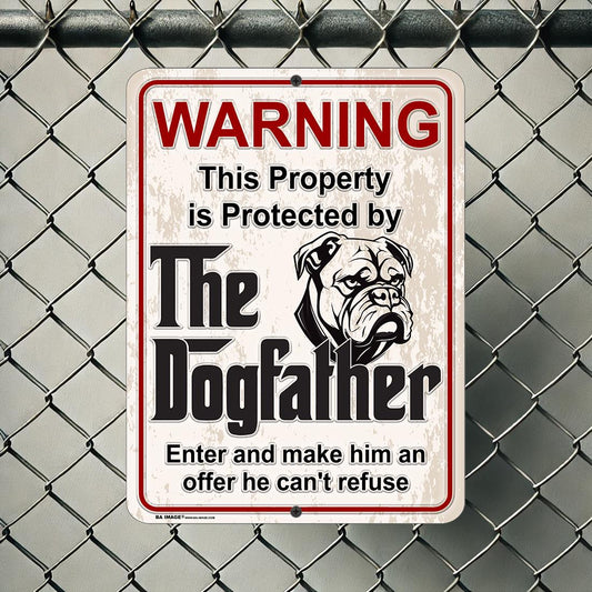 Bullmastiff DogFather Warning Sign – Weatherproof & Rustproof Metal Yard Sign – Funny Guard Dog Fence Sign for Home and Property