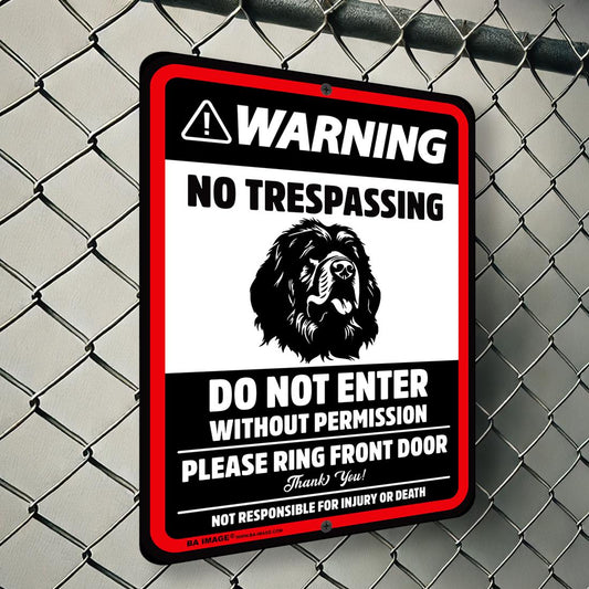 Warning No Trespassing Sign – Newfoundland Guard Dog Sign | Private Property Metal Sign | Durable Weatherproof Aluminum | Indoor & Outdoor