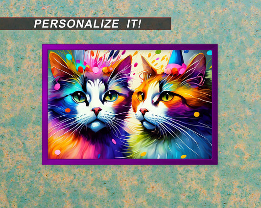 Colorful Party Cats – Art Poster – High-Quality Print | Multiple Sizes | Optional Adhesive Backing | Unframed | Personalization Available