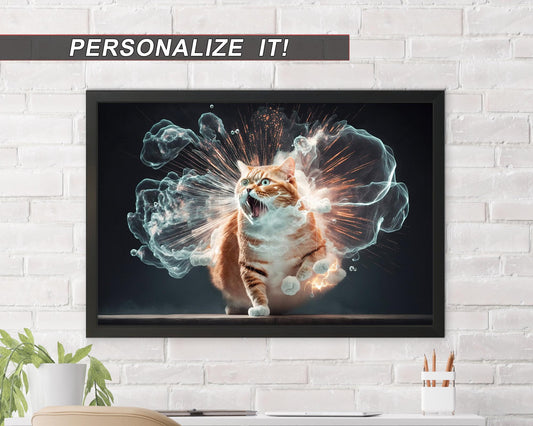 Epic Explosion Cat Poster - High-Quality Print | Multiple Sizes | Optional Adhesive Backing | Unframed | Personalization Available