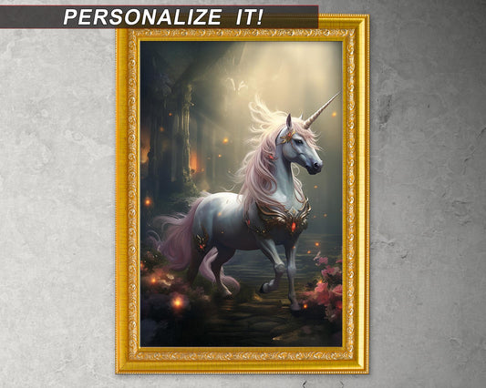 Enchanted Unicorn – Mystical Fantasy Wall Art Poster | Multiple Sizes | Optional Adhesive Backing | Unframed | Personalization Available