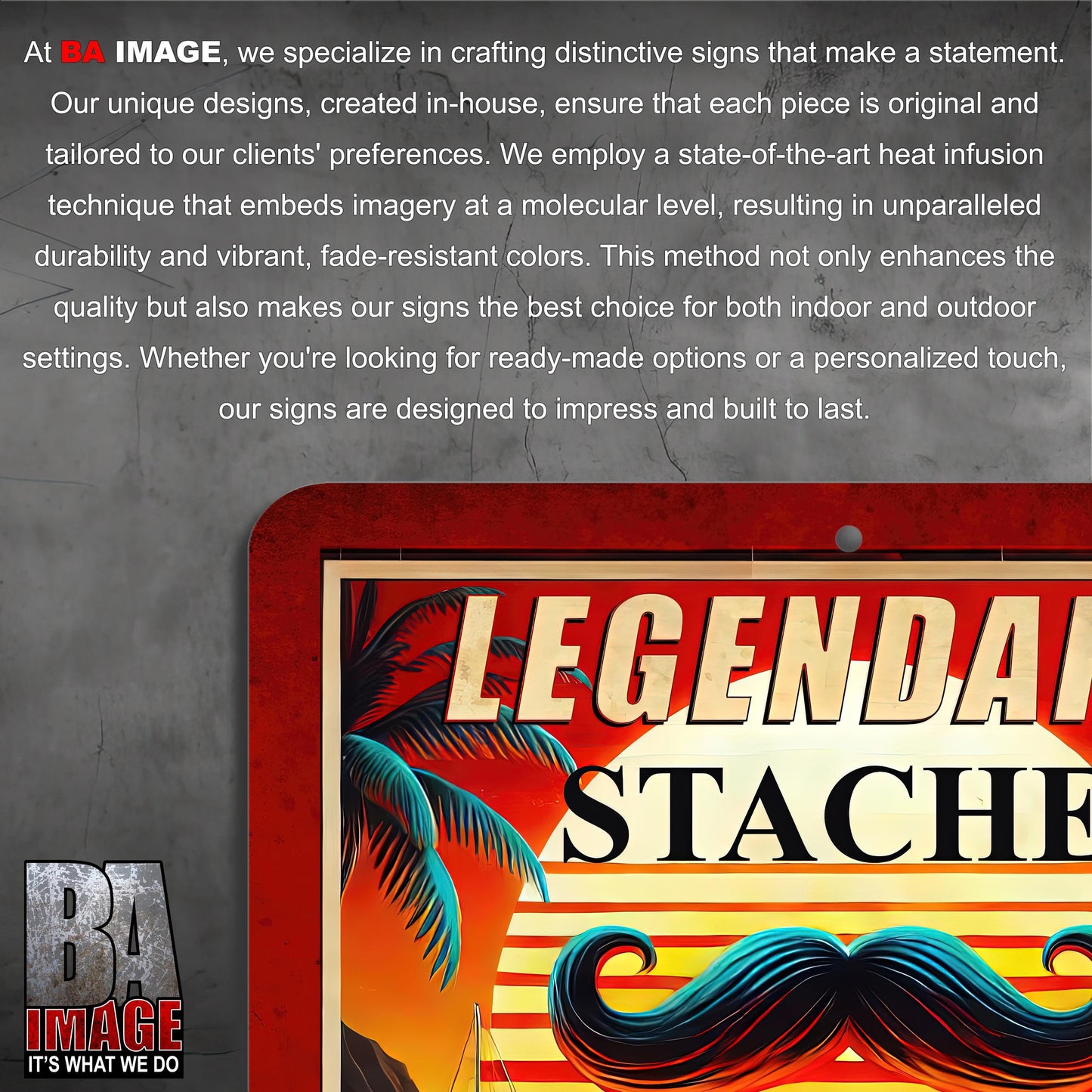Legendary Stache Parking Only – 80s Personalized Metal Sign | Retro TV-Inspired | Weatherproof | Indoor & Outdoor | Your Name