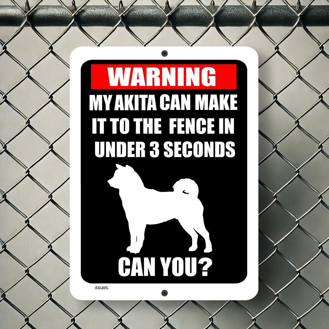 Akita Warning Sign – Beware of Dog Fence Sign – Funny Guard Dog Sign – Akita Lover Gift – Metal Yard Sign for Home, Kennel, or Business