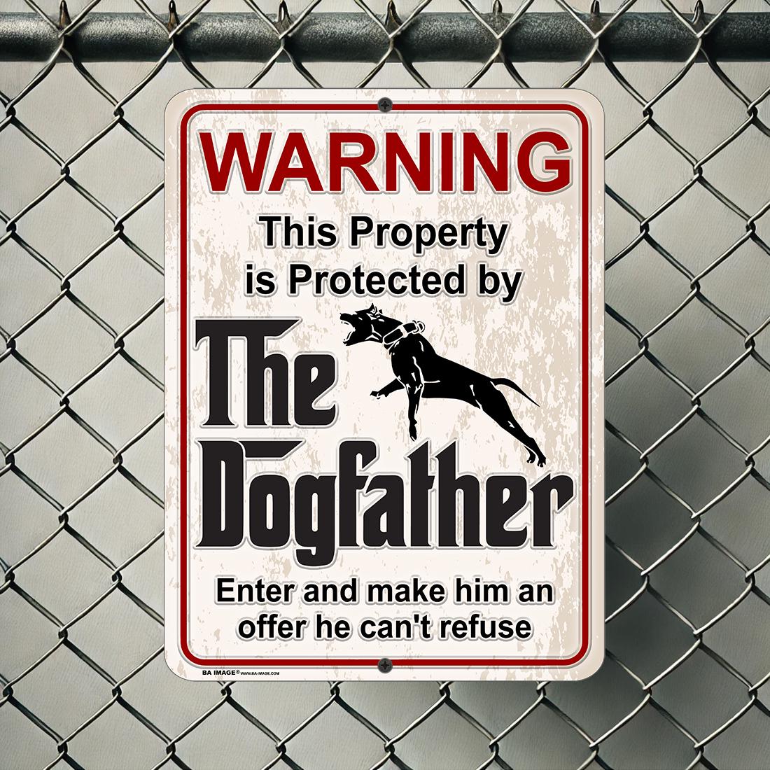 Pit Bull DogFather Sign – Funny Beware of Dog Sign – Guard Dog Warning – Pit Bull Gift – Metal Security Yard Sign for Home or Kennel