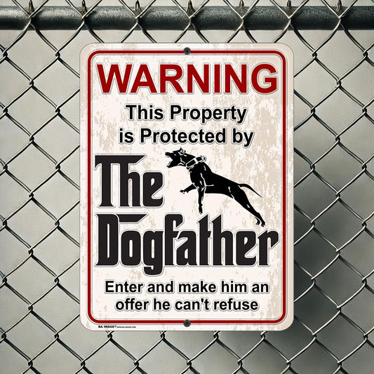 Pit Bull DogFather Sign – Funny Beware of Dog Sign – Guard Dog Warning – Pit Bull Gift – Metal Security Yard Sign for Home or Kennel