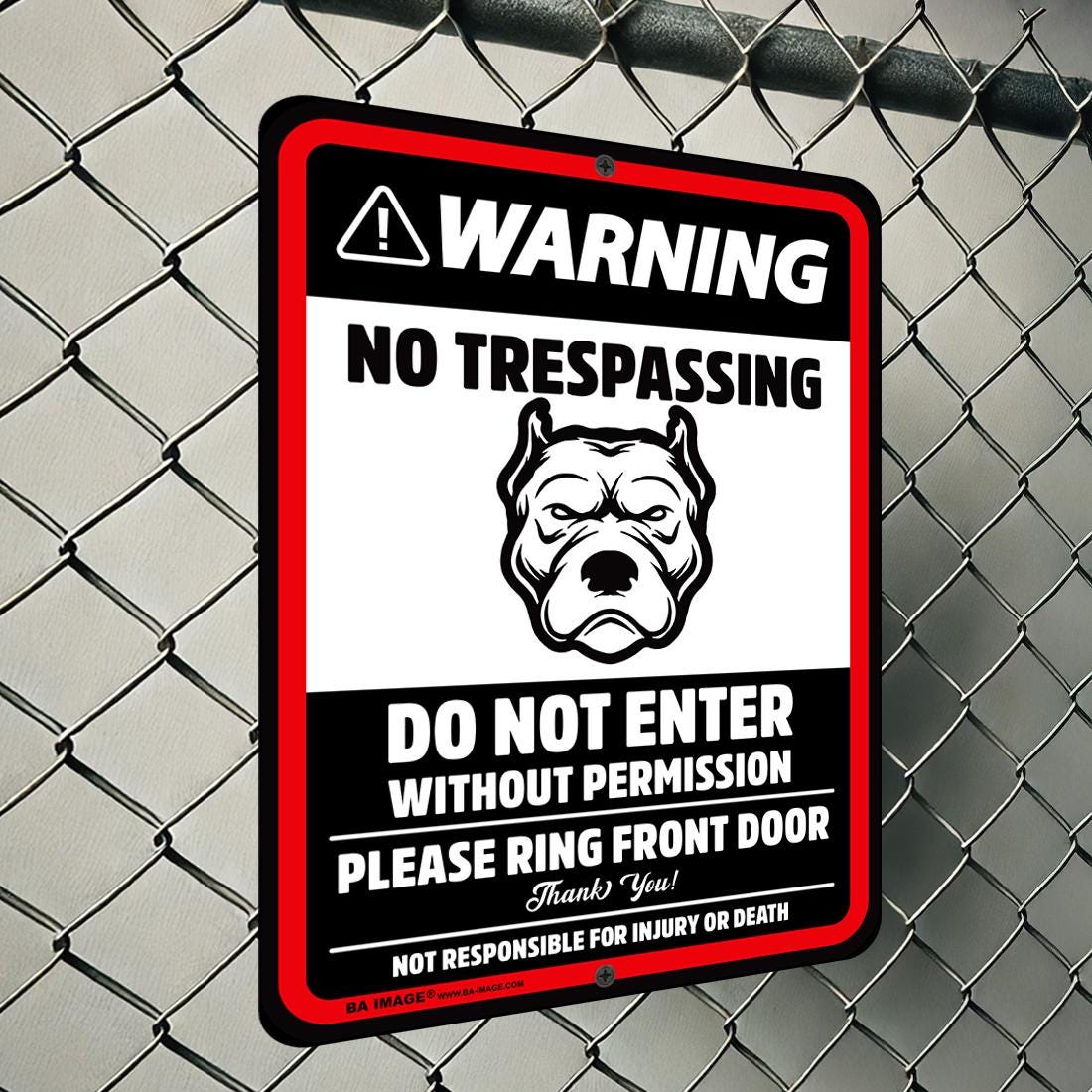 Warning No Trespassing Sign – Pit Bull Guard Dog Sign | Private Property Metal Sign | Durable Weatherproof Aluminum | Indoor & Outdoor Use
